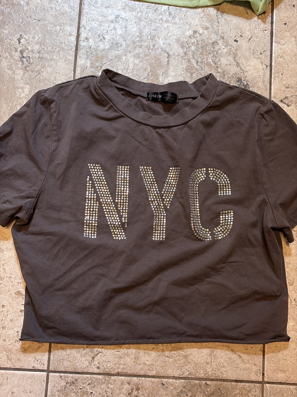 SHEIN Charcoal Studded NYC Crop Top